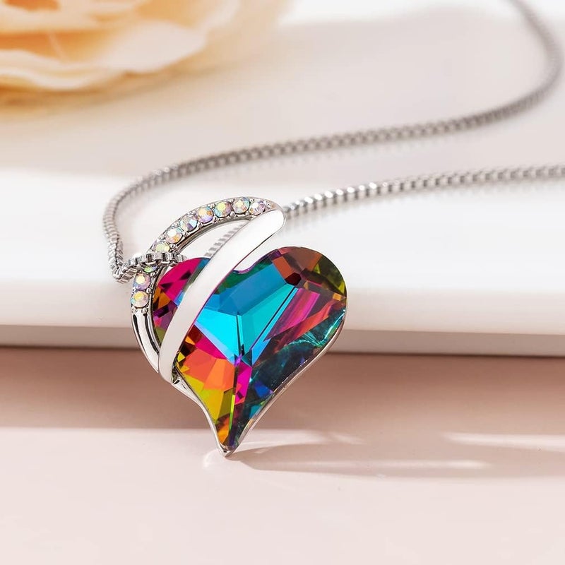 EVEVIC Austrian Crystal Heart Pendant Necklaces for Women Fashion 14K Gold Plated Dainty Necklace Hypoallergenic Jewelry (Rainbow) - Image 3