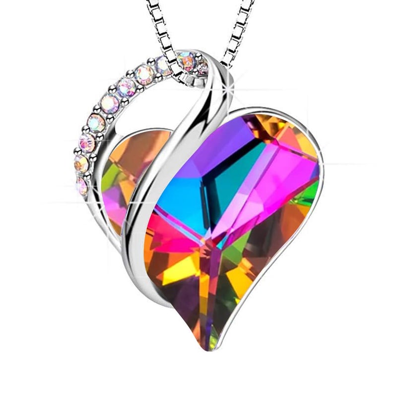 EVEVIC Austrian Crystal Heart Pendant Necklaces for Women Fashion 14K Gold Plated Dainty Necklace Hypoallergenic Jewelry (Rainbow) - Image 1