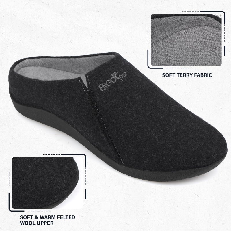 ERGOfoot House Slippers With Arch Support, Orthopedic Slipper for Plantar Fasciitis Pain Relief, Comfy Wool Felt Clog Shoes for Women and Men with Non-Slip Indoor Outdoor/Black, W9/M8 - Image 4