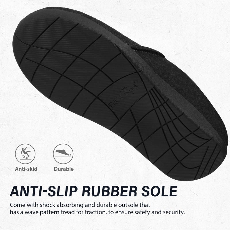 ERGOfoot House Slippers With Arch Support, Orthopedic Slipper for Plantar Fasciitis Pain Relief, Comfy Wool Felt Clog Shoes for Women and Men with Non-Slip Indoor Outdoor/Black, W9/M8 - Image 5