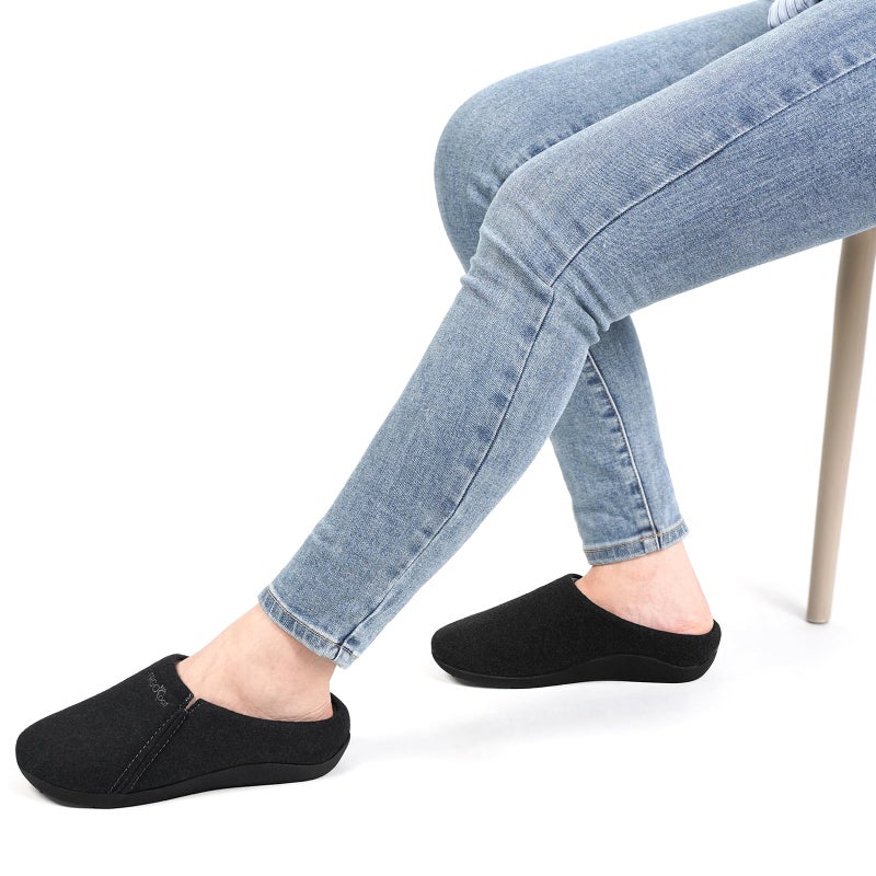 ERGOfoot House Slippers With Arch Support, Orthopedic Slipper for Plantar Fasciitis Pain Relief, Comfy Wool Felt Clog Shoes for Women and Men with Non-Slip Indoor Outdoor/Black, W9/M8 - Image 2