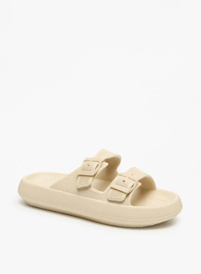 Flora Bella By Shoexpress Flora Bella Textured Slip-On Sandal With Buckle Detail