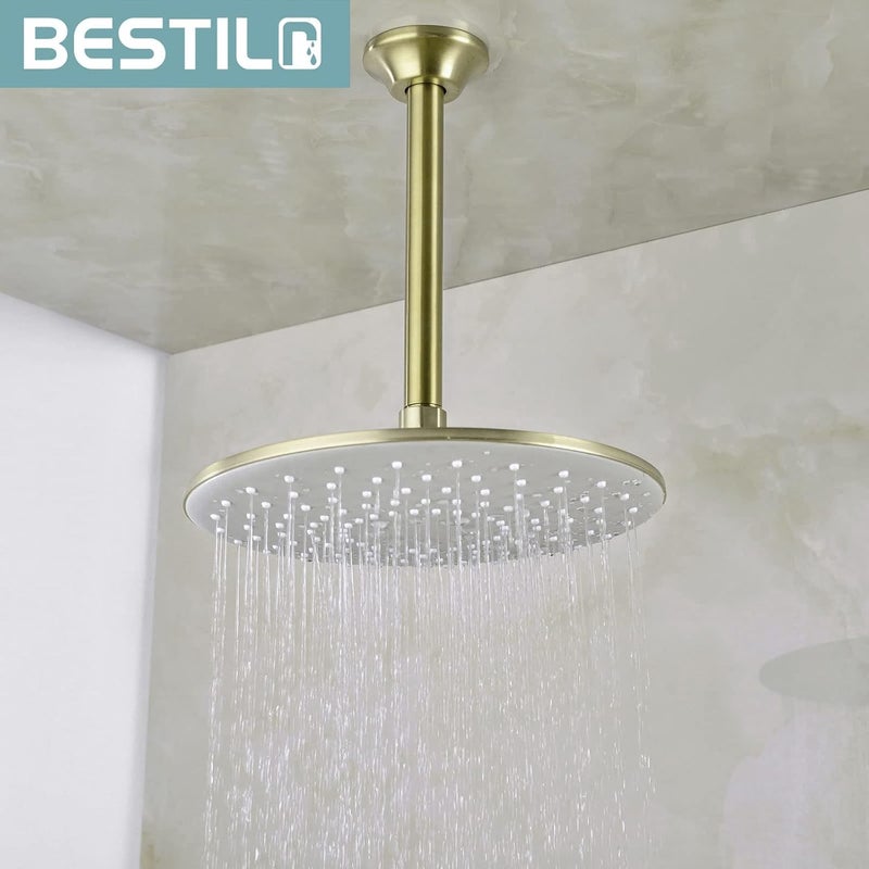 Bestill 8 Inch Ceiling Mount Rain Shower Head Arm and Flange, Brushed Gold - Image 2