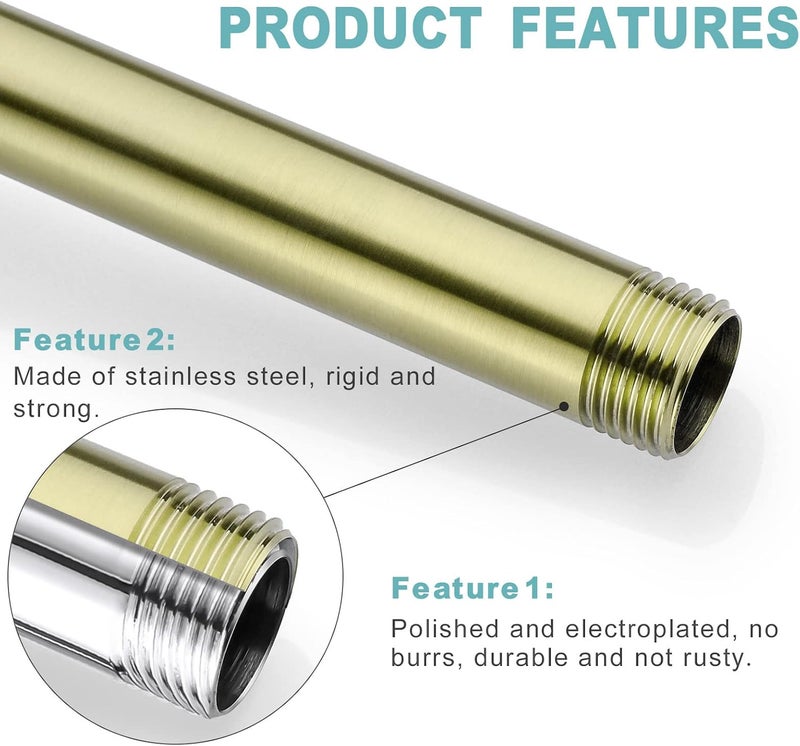 Bestill 8 Inch Ceiling Mount Rain Shower Head Arm and Flange, Brushed Gold - Image 3