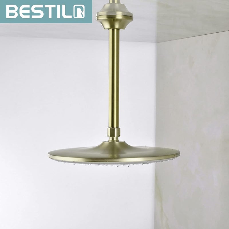 Bestill 8 Inch Ceiling Mount Rain Shower Head Arm and Flange, Brushed Gold - Image 1