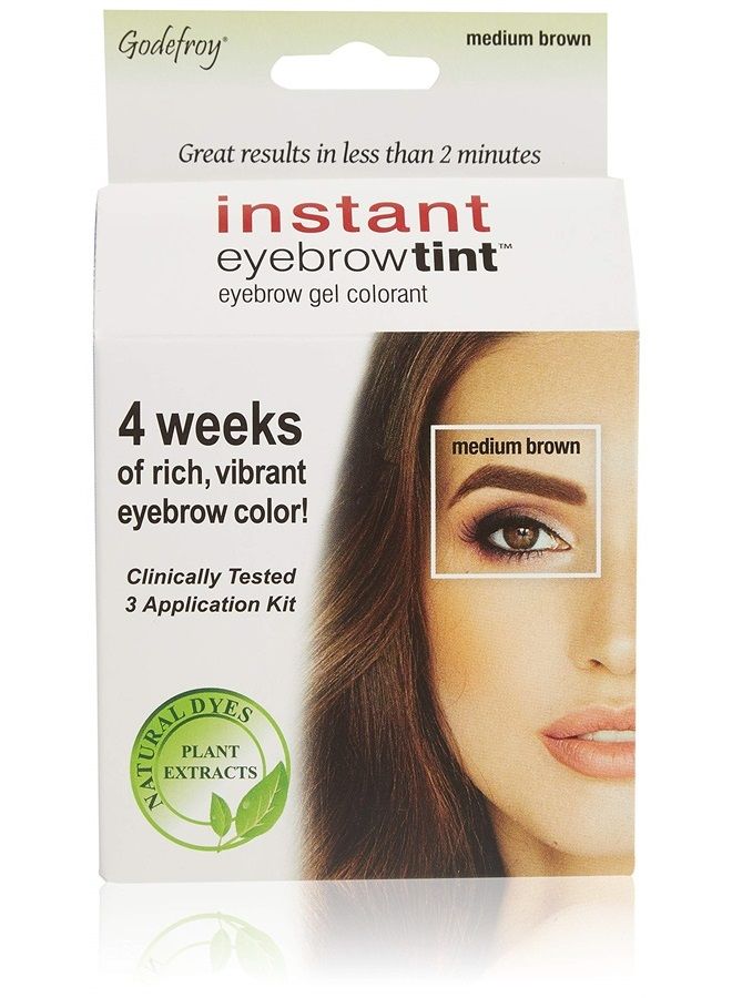 Godefroy Instant Eyebrow Color, Medium Brown, 0.18 ounces, 12-weeks of long lasting, 3-applications per kit, 3 Count (Pack of 1) - Image 1