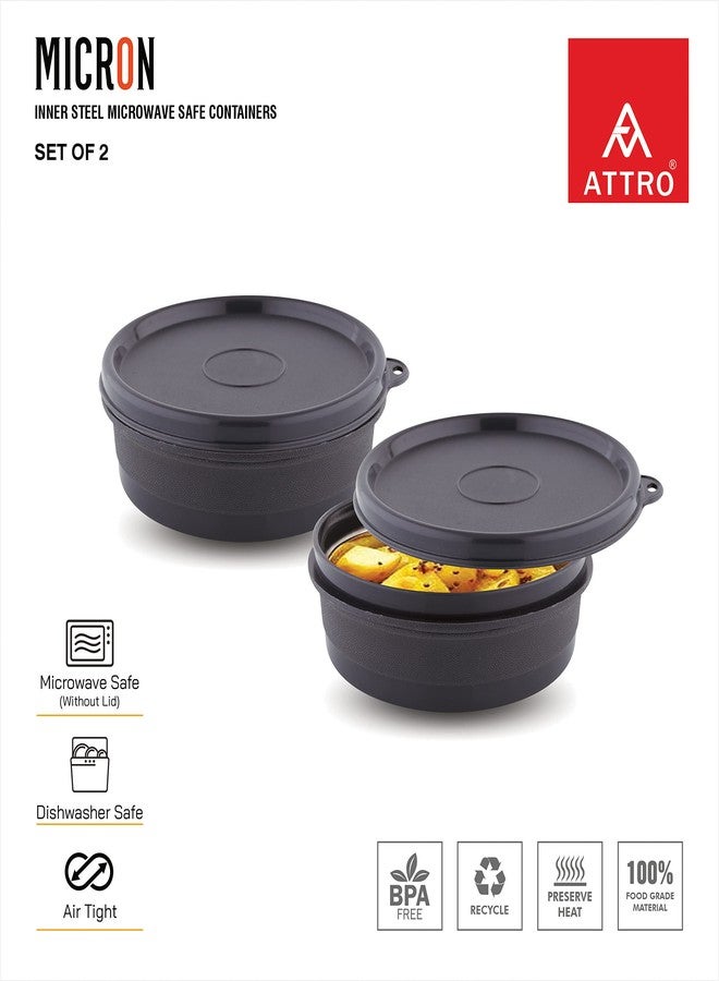 ATTRO Set of 4 Micron Stainless Steel Double Wall Storage Containers Airtight & Leak Proof Containers for Office Use, School, Picnic, 270ml -Black - Image 2