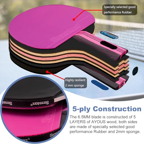 Senston Ping Pong Paddles /5-Ply Premium Table Tennis Paddle, Ideal for Entertainment or Competition - Ping Pong Paddle Set with Balls - Image 2
