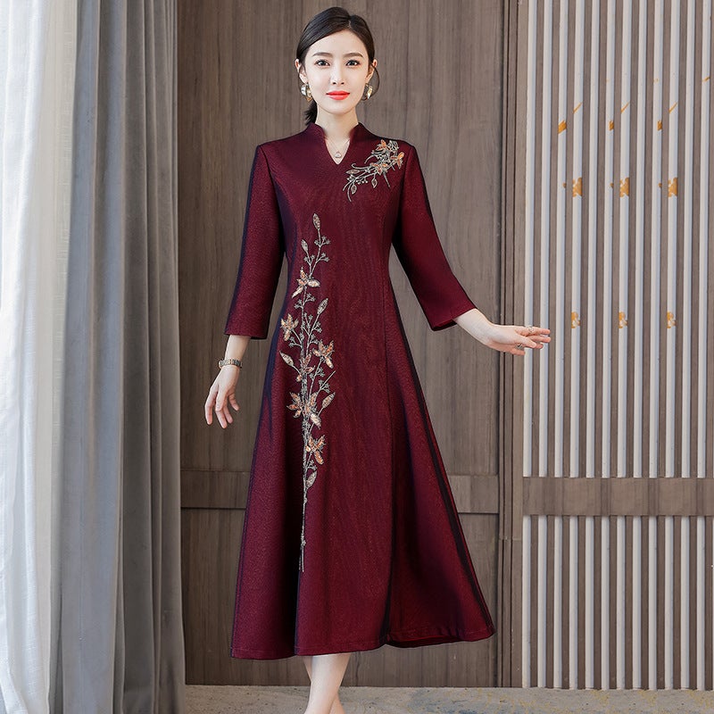 Vintage Chinese Style Wedding Dresses For Women Autumn/Winter New Arrival Happy Mother-In-Law Gowns Cheongsam Dresses Purple  - Image 2