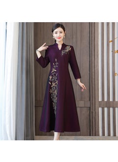 Generic Vintage Chinese Style Wedding Dresses For Women Autumn/Winter New Arrival Happy Mother-In-Law Gowns Cheongsam Dresses Purple  - Image 1