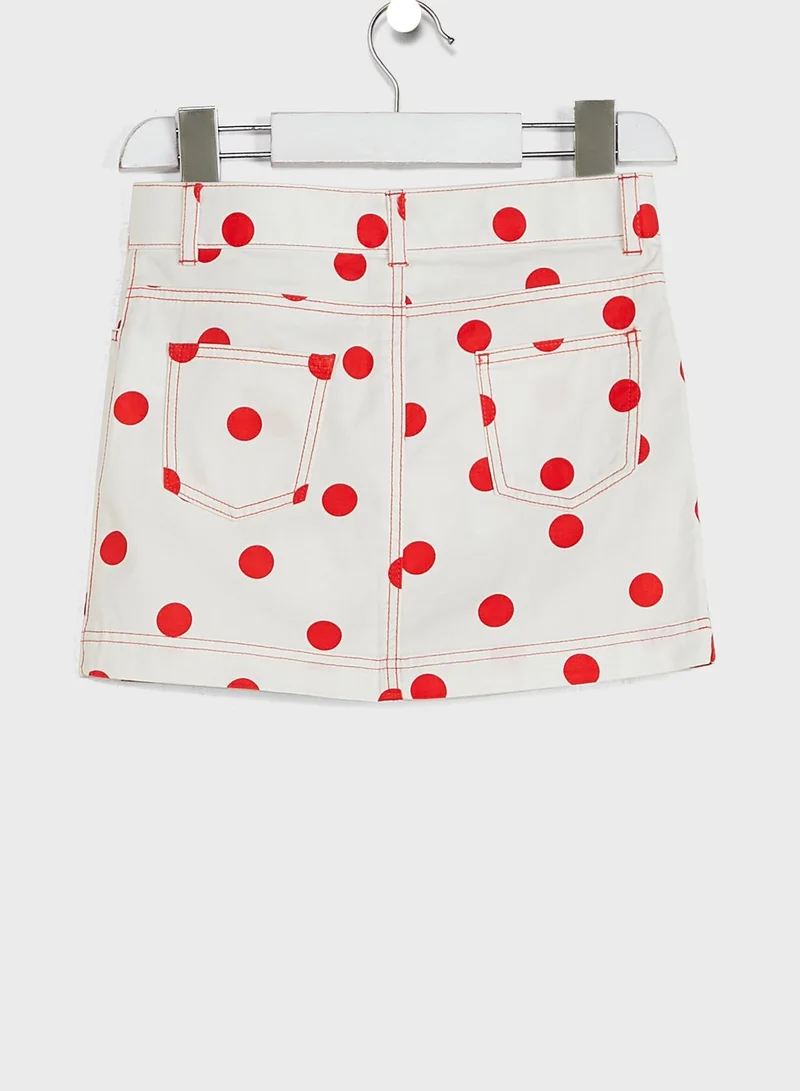 LACOSTE Kids Polka Dot Print Straight Midi Skirts
