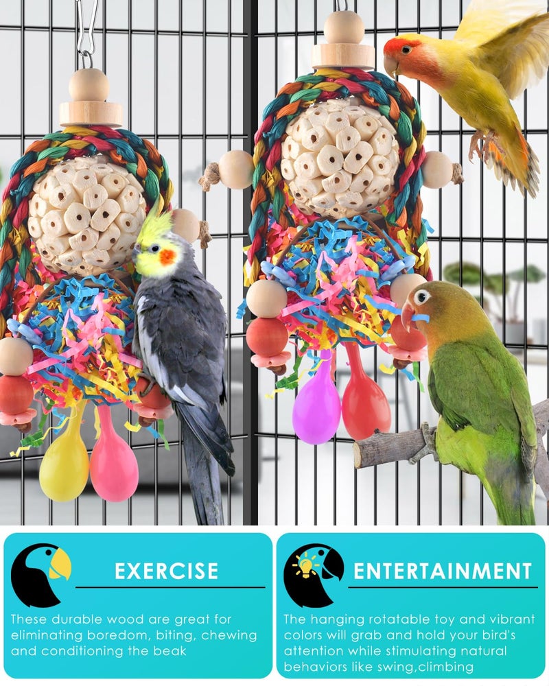 Bissap Conure Toys, 2PCS Bird Parrot Foraging Shredder Hanging Toys Sola Balls with Sand Hammer for Small Parrots Parakeets Conures Cockatiels Love Birds Cage Toy - Image 4