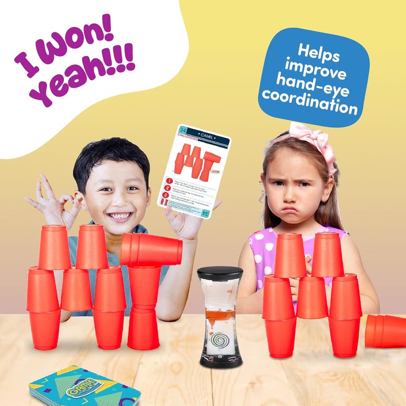 Gamie Stacking Cups Game for Kids - Set Includes 24 Cups, 18 Fun Challenging Cards, and Water Timer - Family Games for Kids and Adults, Indoor Recess Game for Classroom, Gifts for Boys and Girls - Image 4