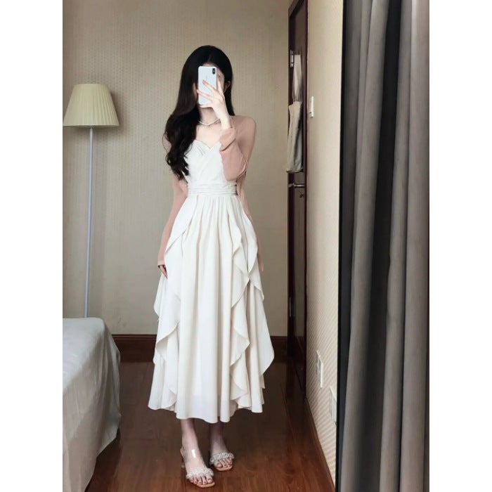 Autumn New Set Sun Protection Cardigan With Ruffled Waist And Suspender Skirt Two-Piece Set - Image 1
