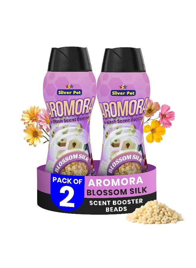 Silver Pot Aromora Fabric Deodorizer Blossom Silk Pack of 2 - Laundry Perfume In-Wash Scent Booster Beads 300g each - Refreshing Long-Lasting Fragrance -- Aromora Fabric Deodorizer Blossom Silk - Pack of 2 -  Laundry Perfume In-Wash Scent Booster Beads 300g , Refreshing Long-Lasting Laundry Fragrance, Suitable for Use with Fabric Softeners and Detergents - Image 1
