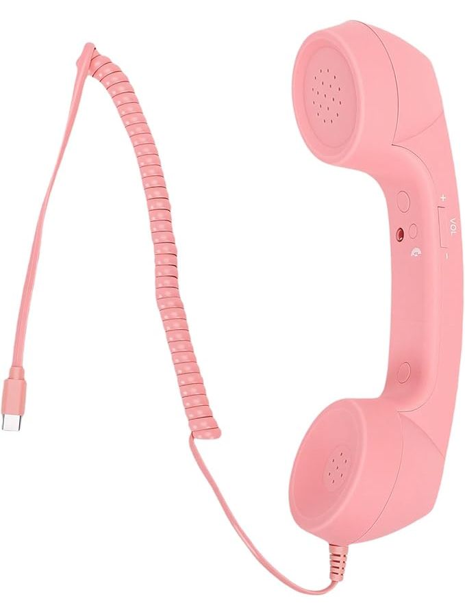 Retro Handset Vintage Type C Wired Plug And Play Telephone Receiver With Speaker For Home Office Desk Pink - Image 1