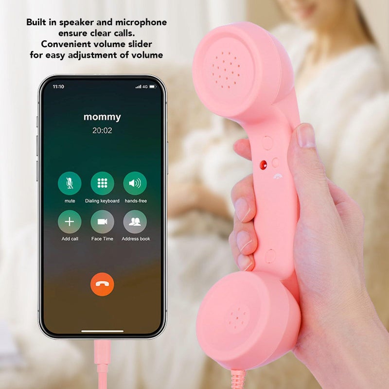 Retro Handset Vintage Type C Wired Plug And Play Telephone Receiver With Speaker For Home Office Desk Pink - Image 4