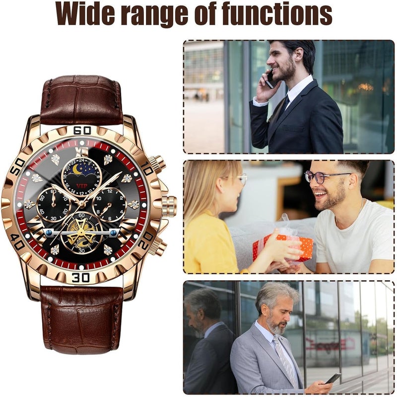 KASTWAVE Mens Luxury Skeleton Automatic Mechanical Wrist Watches, Durable,Waterproof Dial with Precise Quartz Movement, Leather Moon Phase Watch for Everyday, Business Casual - Image 3