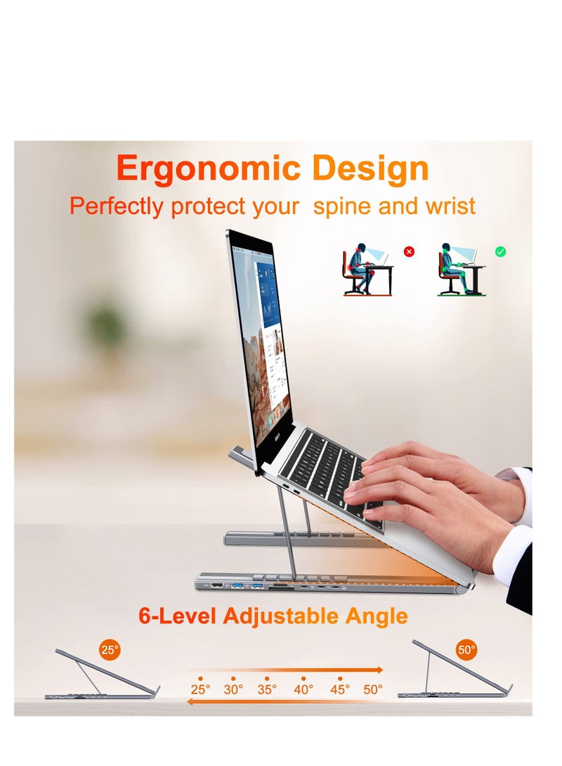 SOLARAE محطة إرساء لابتوب، حامل لوحي USB C، 7 في 1 محور USB C مع 4K HDMI، 2 USB 3.1، PD 100W، محطة إرساء عالمية لماك بوك برو/إير/ديل/إتش بي/سيرفيس/لينوفو، توصيل وتشغيل - Image 5