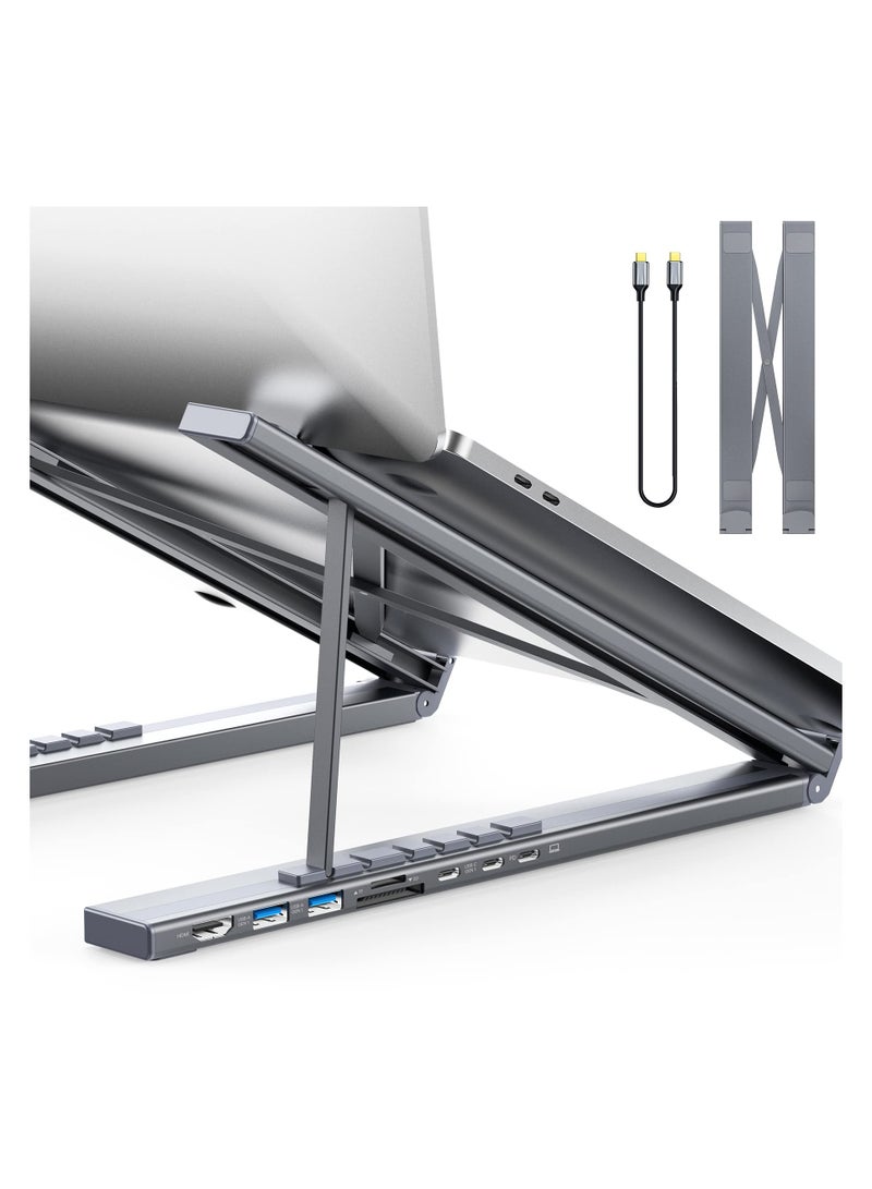 SOLARAE محطة إرساء لابتوب، حامل لوحي USB C، 7 في 1 محور USB C مع 4K HDMI، 2 USB 3.1، PD 100W، محطة إرساء عالمية لماك بوك برو/إير/ديل/إتش بي/سيرفيس/لينوفو، توصيل وتشغيل - Image 1