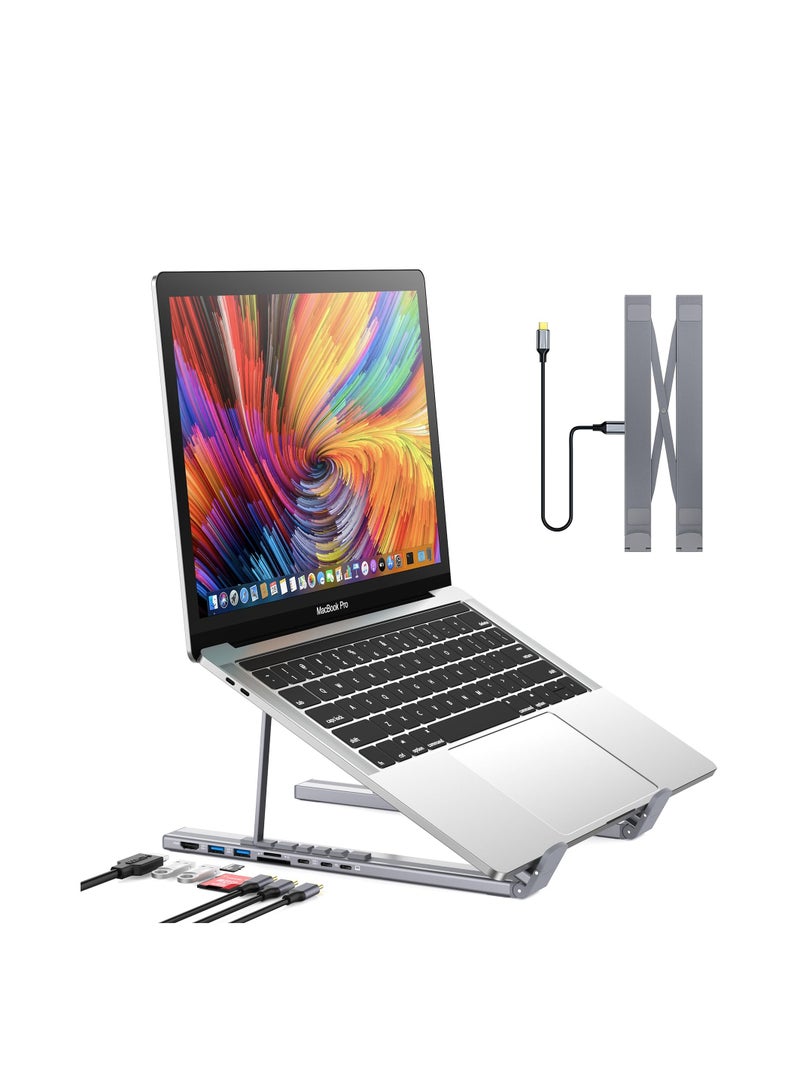 SOLARAE محطة إرساء لابتوب، حامل لوحي USB C، 7 في 1 محور USB C مع 4K HDMI، 2 USB 3.1، PD 100W، محطة إرساء عالمية لماك بوك برو/إير/ديل/إتش بي/سيرفيس/لينوفو، توصيل وتشغيل - Image 2