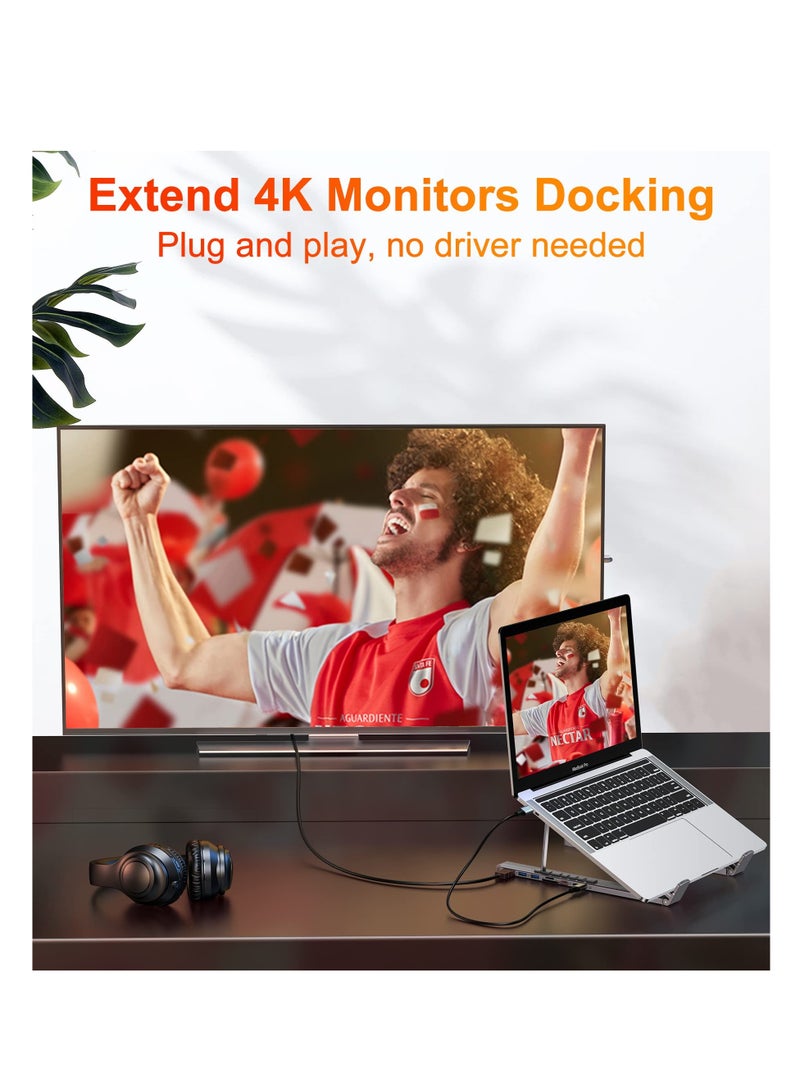 SOLARAE محطة إرساء لابتوب، حامل لوحي USB C، 7 في 1 محور USB C مع 4K HDMI، 2 USB 3.1، PD 100W، محطة إرساء عالمية لماك بوك برو/إير/ديل/إتش بي/سيرفيس/لينوفو، توصيل وتشغيل - Image 3