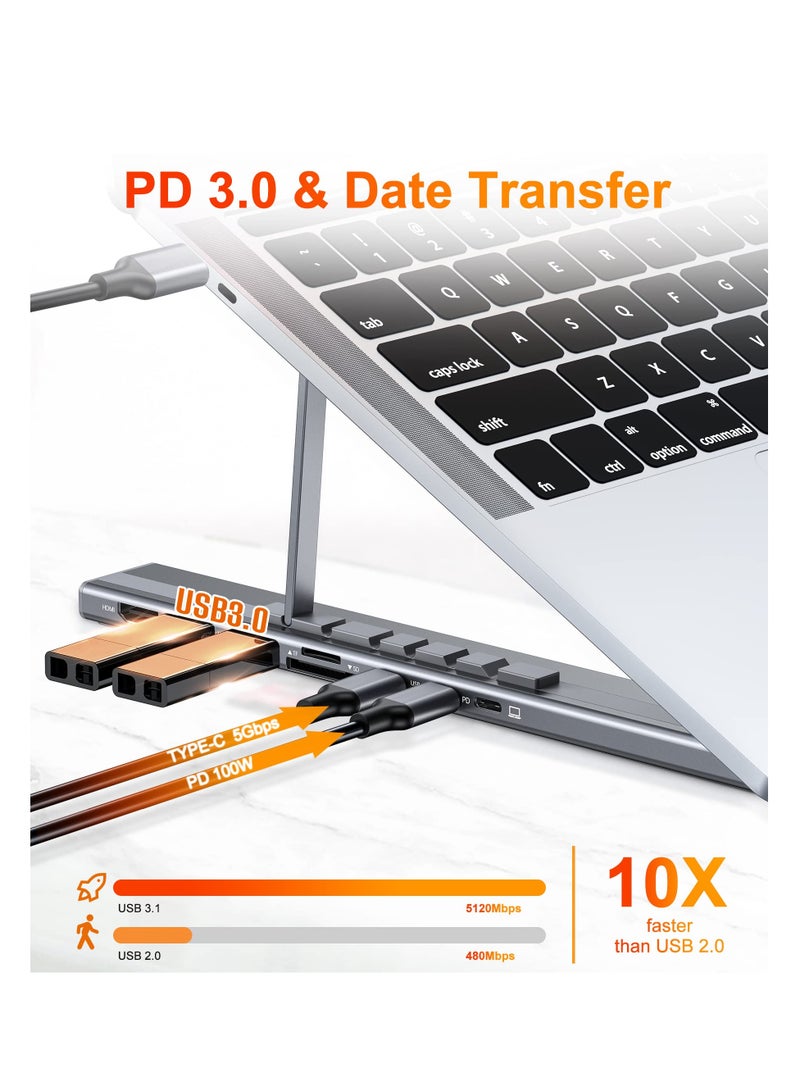 SOLARAE محطة إرساء لابتوب، حامل لوحي USB C، 7 في 1 محور USB C مع 4K HDMI، 2 USB 3.1، PD 100W، محطة إرساء عالمية لماك بوك برو/إير/ديل/إتش بي/سيرفيس/لينوفو، توصيل وتشغيل - Image 4