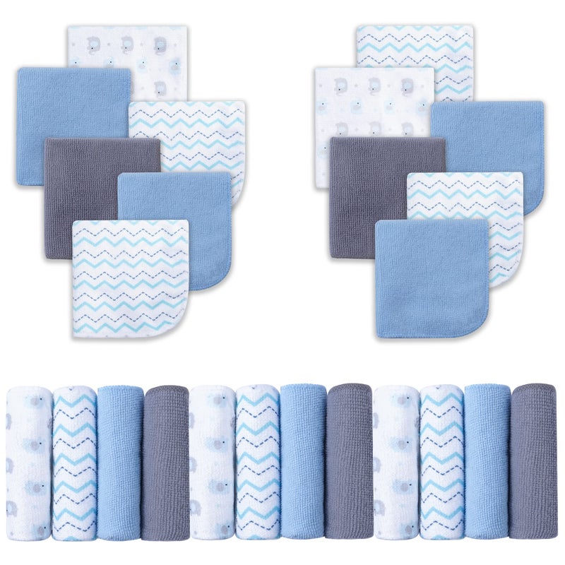 Viviland Baby Washcloths 24Pack Baby Wash Cloths for Newborn Baby Towels and Infant Bath Face Washcloths for Boys Girls Super Soft Absorbent Gentle on Sensitive Skin Body 9x9 Blue Elephant
