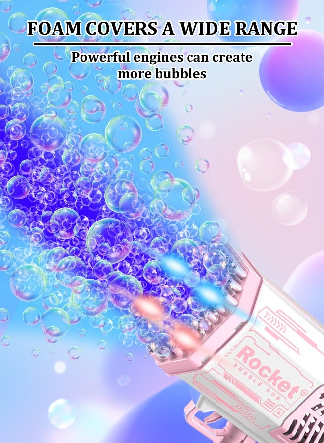 Bazooka Upgraded Bubble Machine Guns, Bubble Makers with Light, Bubble Solution, 69 Holes Bubbles Machine for Kids, Summer Toy Gift for Outdoor Indoor Birthday Wedding Party - Pink Bubble Gun - Image 1