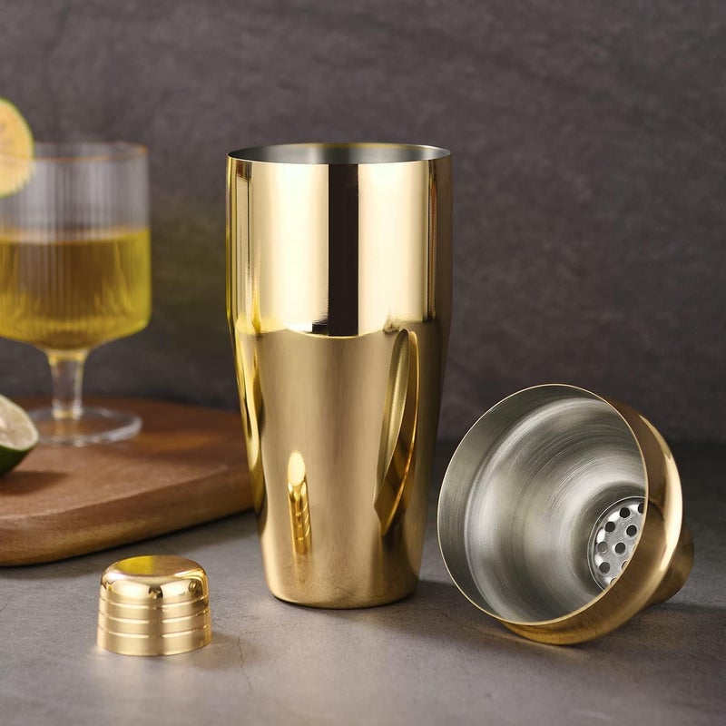 Stainless Steel Cocktail Shaker | Professional 3-Piece Bartender Shaker with Built-in Cocktail Strainer | and Stainless Steel Jigger 25/50 - by INFINITY-Plus (750 M, Gold) - Image 5