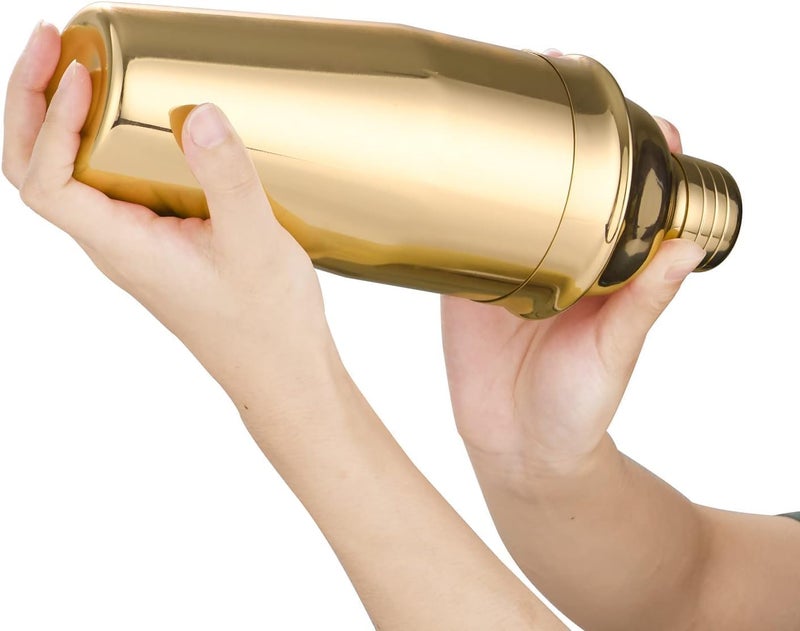 Stainless Steel Cocktail Shaker | Professional 3-Piece Bartender Shaker with Built-in Cocktail Strainer | and Stainless Steel Jigger 25/50 - by INFINITY-Plus (750 M, Gold) - Image 4