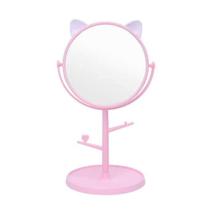 DESK MIRROR IN CUTE CAT EARS SHAPE VANITY MIRROR FOR YOU IN BATHROOM OR BEDROOM DESK MIRROR FOR MAKEUP FREESTANDING MIRROR FOLDING DESIGN FOR TABLETOP PINK