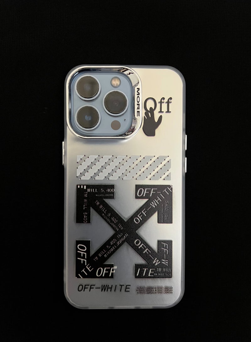 Premium Off-White Style Designer Case for iPhone 13 Pro – Transparent Black Print  - Image 1