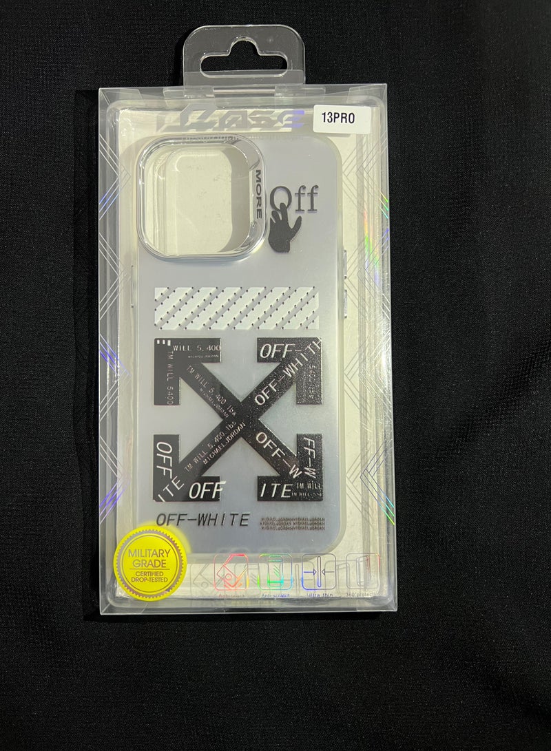 Premium Off-White Style Designer Case for iPhone 13 Pro – Transparent Black Print  - Image 3