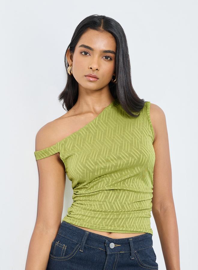 تايك تو بلوزة بياقة غير متماثلة بتفاصيل كتف واحد - Image 1