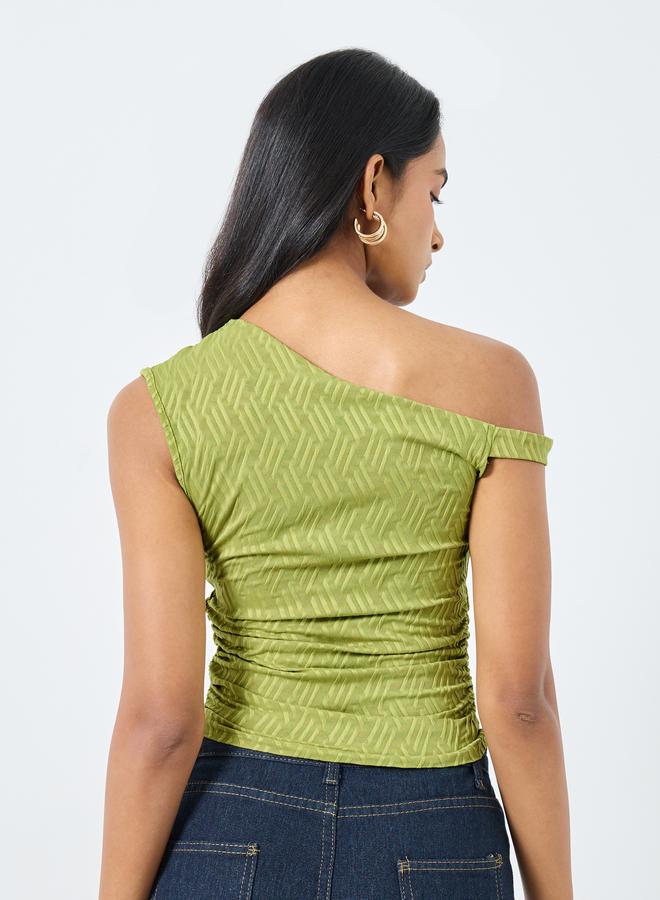 تايك تو بلوزة بياقة غير متماثلة بتفاصيل كتف واحد - Image 4