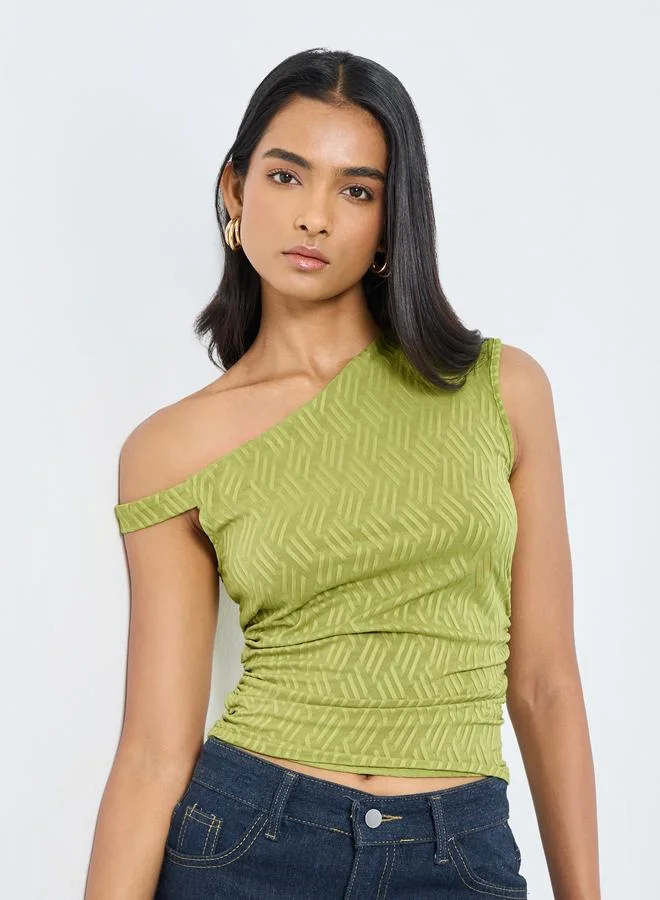 تايك تو بلوزة بياقة غير متماثلة بتفاصيل كتف واحد