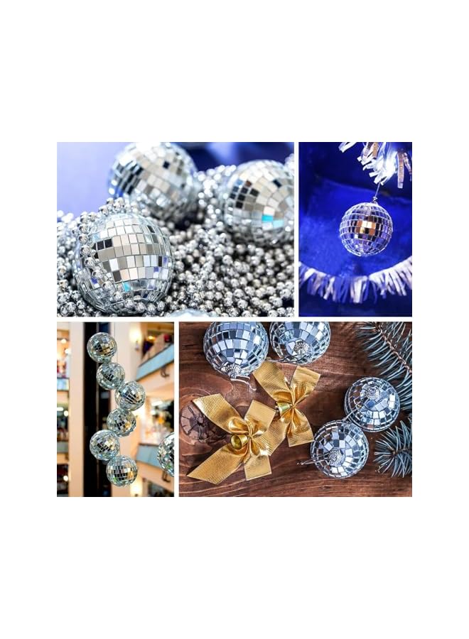 The Bros 24 قطعة كرة ديسكو فضية مرآة لتزيين الحفلات، كرات ديسكو فضية عاكسة مع حلقة تعليق لتزيين الحفلات لزينة المسرح والنادي وحفلات عيد الميلاد وأعياد الميلاد (4 سم) - Image 5
