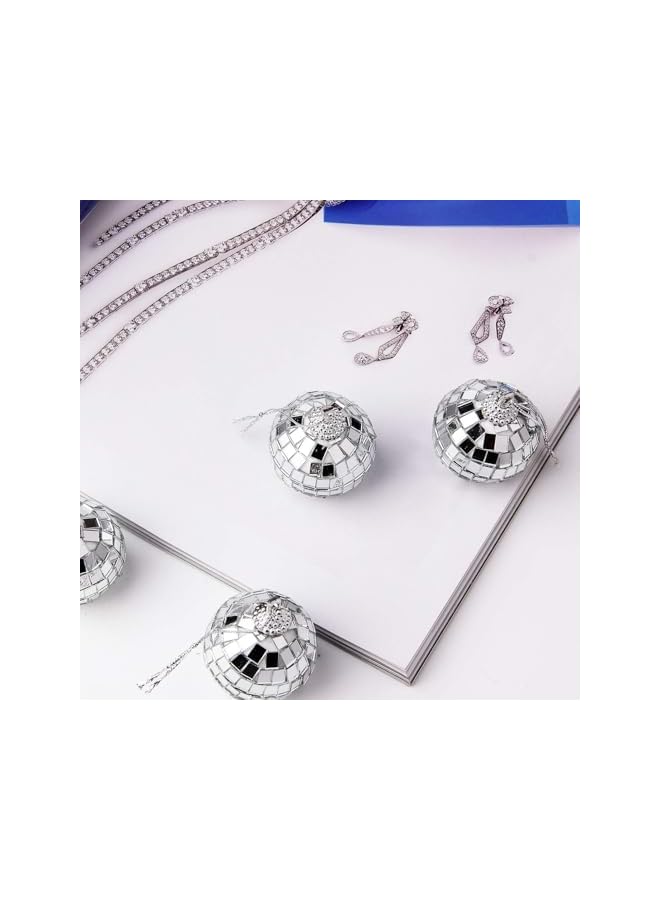 The Bros 24 قطعة كرة ديسكو فضية مرآة لتزيين الحفلات، كرات ديسكو فضية عاكسة مع حلقة تعليق لتزيين الحفلات لزينة المسرح والنادي وحفلات عيد الميلاد وأعياد الميلاد (4 سم) - Image 2