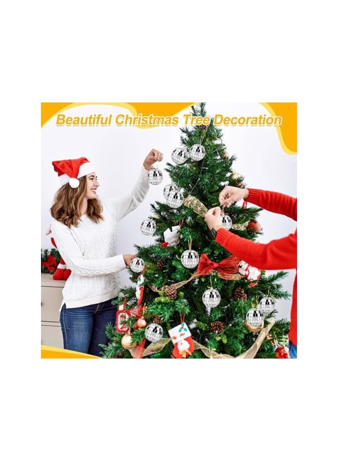 The Bros 24 قطعة كرة ديسكو فضية مرآة لتزيين الحفلات، كرات ديسكو فضية عاكسة مع حلقة تعليق لتزيين الحفلات لزينة المسرح والنادي وحفلات عيد الميلاد وأعياد الميلاد (4 سم) - Image 4