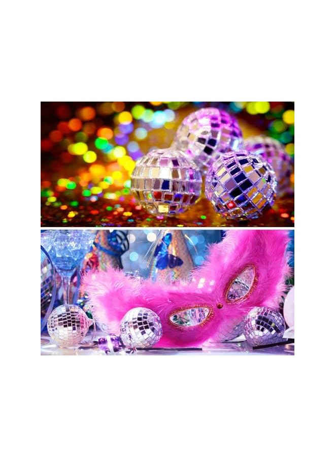 The Bros 24 قطعة كرة ديسكو فضية مرآة لتزيين الحفلات، كرات ديسكو فضية عاكسة مع حلقة تعليق لتزيين الحفلات لزينة المسرح والنادي وحفلات عيد الميلاد وأعياد الميلاد (4 سم) - Image 3