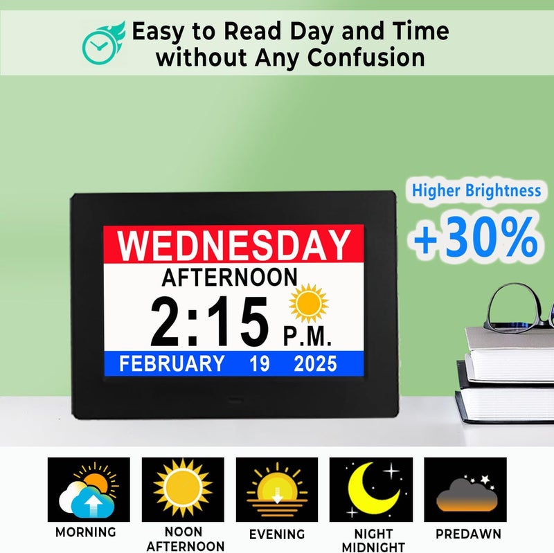 VÃ©faÃ®Ã® 2025 New, Digital Clock with Day Date 1280 * 800P HD, 19 Alarms Custom Reminders, 10 Levels Auto Dimmer Dementia Clock, 8 Display Colors, Auto DST, Remote & Buttons Control Easy for Elderly - Image 2