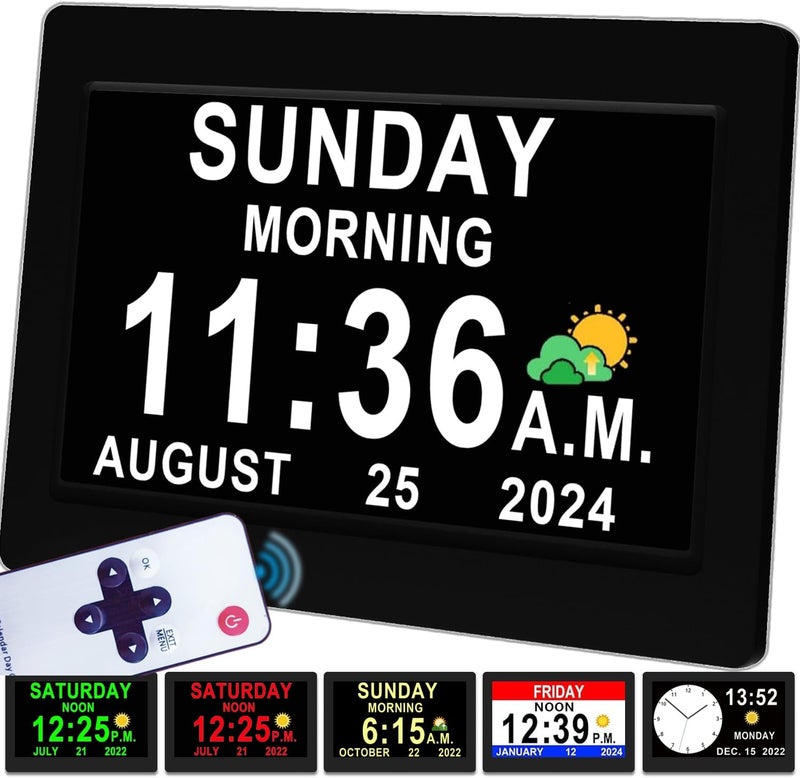 VÃ©faÃ®Ã® 2025 New, Digital Clock with Day Date 1280 * 800P HD, 19 Alarms Custom Reminders, 10 Levels Auto Dimmer Dementia Clock, 8 Display Colors, Auto DST, Remote & Buttons Control Easy for Elderly - Image 1