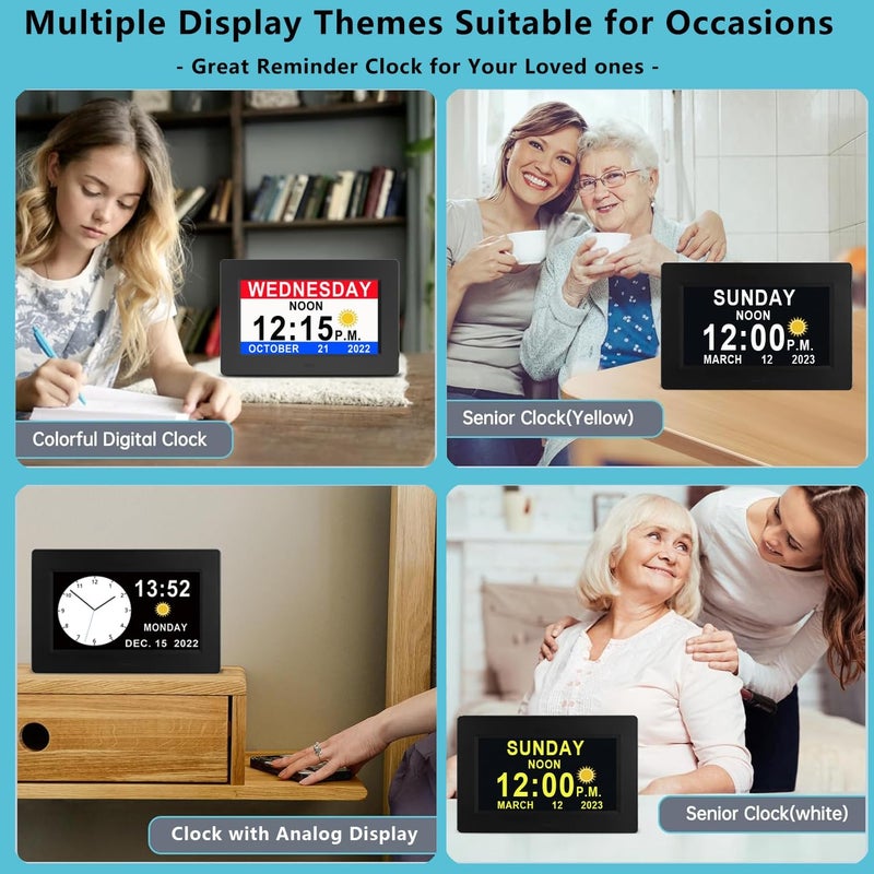 VÃ©faÃ®Ã® 2025 New, Digital Clock with Day Date 1280 * 800P HD, 19 Alarms Custom Reminders, 10 Levels Auto Dimmer Dementia Clock, 8 Display Colors, Auto DST, Remote & Buttons Control Easy for Elderly - Image 3