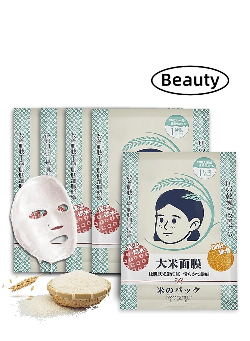 Rice Cloth Masks, Pack of 5, Rice Face Mask, Japanese Skincare Rice Masks, Beauty, Moisturising Face Mask with Centella Asiatica, Soothing Sheet Mask, Nourishing Skin Care - Image 1