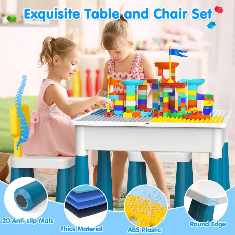 OCATO Toddlers Kids Table and 4 Chairs Set: Activity Table with 152Pcs Large Marble Run Building Blocks Storage All in One Play Sensory Water Tables Sand Tables for Boys Girls 3 4 5 6 Year Old - Image 5