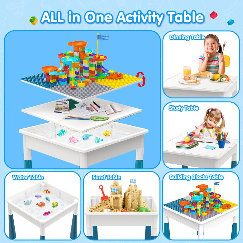 OCATO Toddlers Kids Table and 4 Chairs Set: Activity Table with 152Pcs Large Marble Run Building Blocks Storage All in One Play Sensory Water Tables Sand Tables for Boys Girls 3 4 5 6 Year Old - Image 3