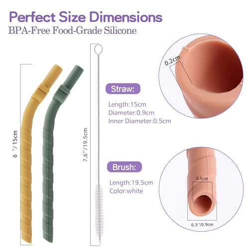 Miniguysa 5Pcs Wide Silicone Straws: Reusable, Bendable, Dishwasher Safe - Includes Brush, Ideal for Smoothies, Kids, Tumblers & Eco Gifts - Image 2