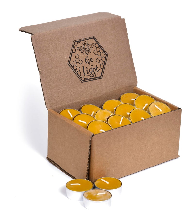 Pure Beeswax Tealights  Unscented Smokeless  Clean Burning NonToxic Tea Lights with Light  Natural Honey Scent 4Hour Burn Time 15 x 05Inch Handmade Candles 48Pack by BeeTheLight