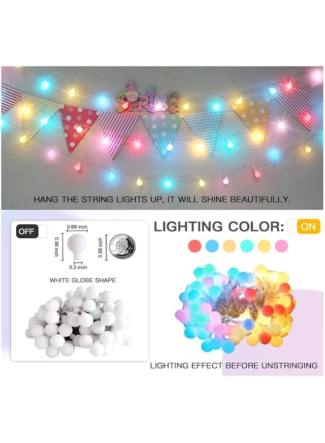 The Bros Globe String Lights Bedroom, Easter Lights Plug in, Indoor String Lights for Classroom, Dorm, Birthday, Backyard, Patio, Garden, Party, Living Room, Spring (80 Leds, 32.8FT) - Image 3